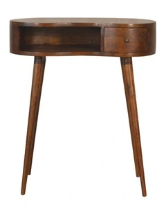 Artisan Furniture Solid Wood Chestnut Rounded Writing Desk, 1 Drawer & 1 Open-Slot, Dark Brown