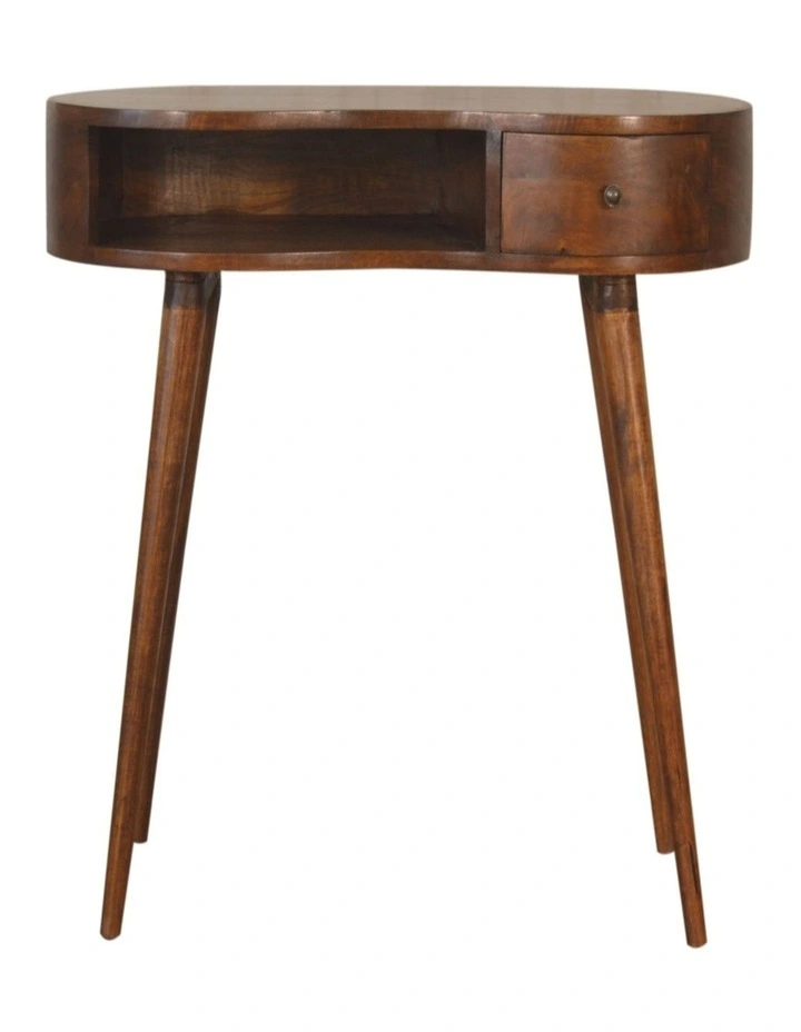 Artisan Furniture Solid Wood Chestnut Rounded Writing Desk, 1 Drawer & 1 Open-Slot, Dark Brown image 1