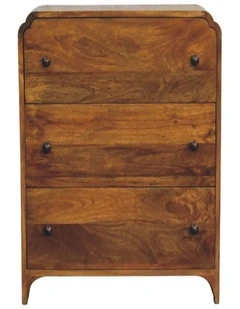 Solid Wood Scalloped Edge Chest with 3 Drawers in Brown