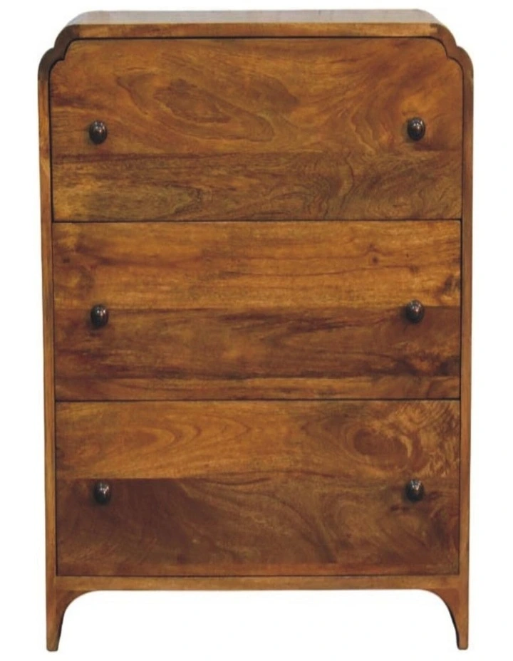 Solid Wood Scalloped Edge Chest with 3 Drawers in Brown image 1