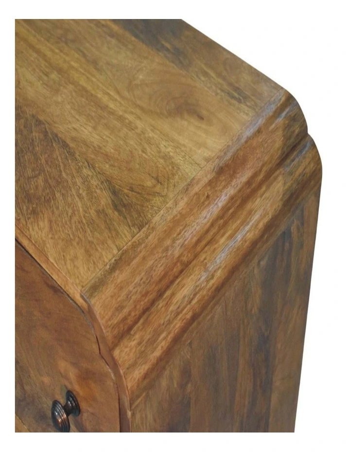 Solid Wood Scalloped Edge Chest with 3 Drawers in Brown image 4