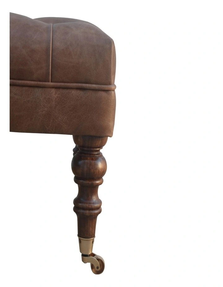 Artisan Furniture Solid Wood Buffalo Leather Ottoman, Upholstered, Brown image 5