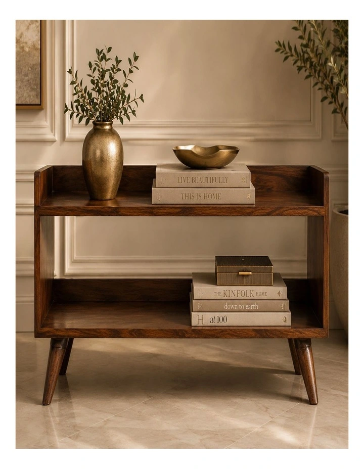Artisan Furniture Solid Wood Nordic Storage Bench, Open Storage, Brown image 2