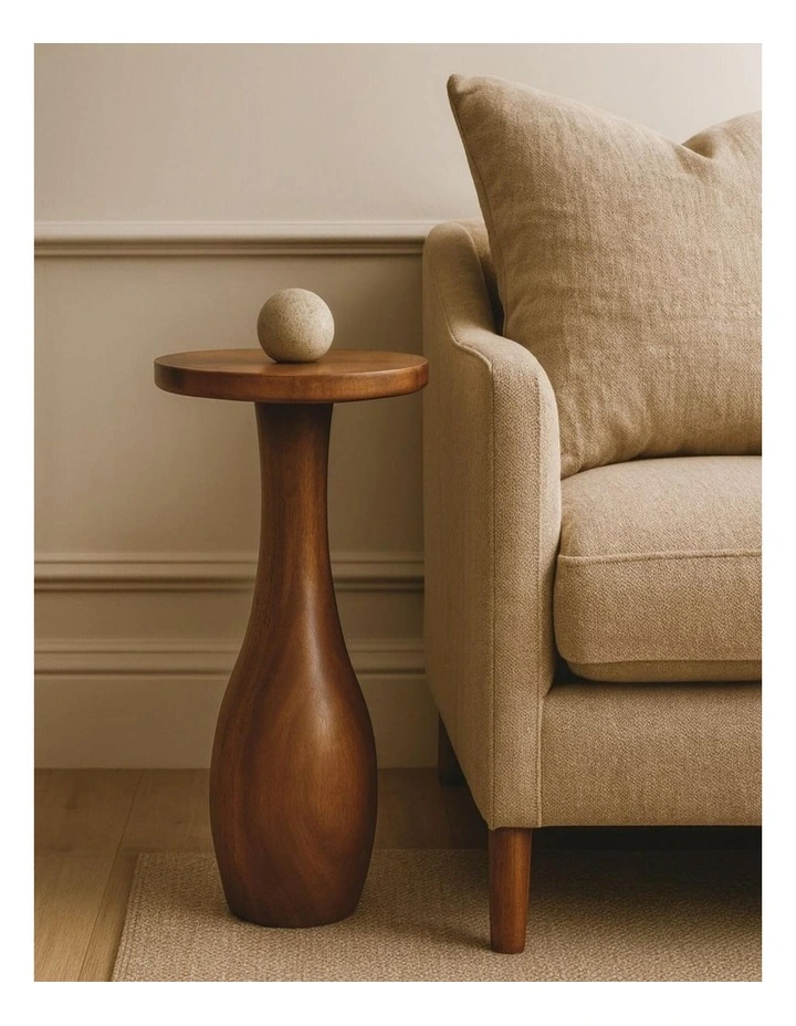 Artisan Furniture Solid Wood Curved Base Side Table, Brown image 2