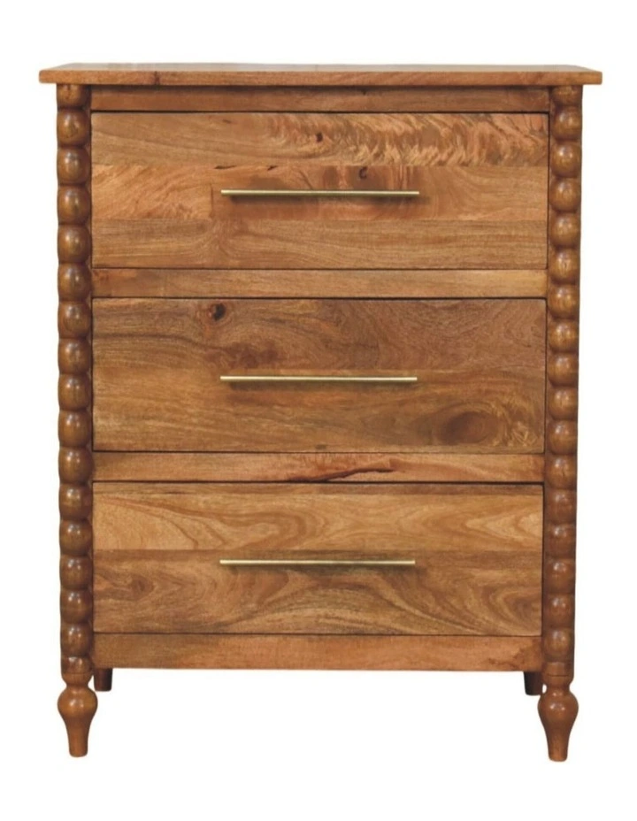 Artisan Furniture Solid Wood Spindle 3-Drawer Chest, Brown image 1