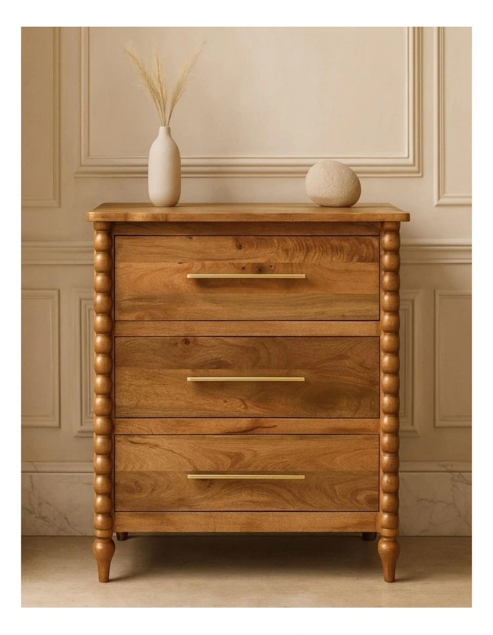 Artisan Furniture Solid Wood Spindle 3-Drawer Chest, Brown image 2