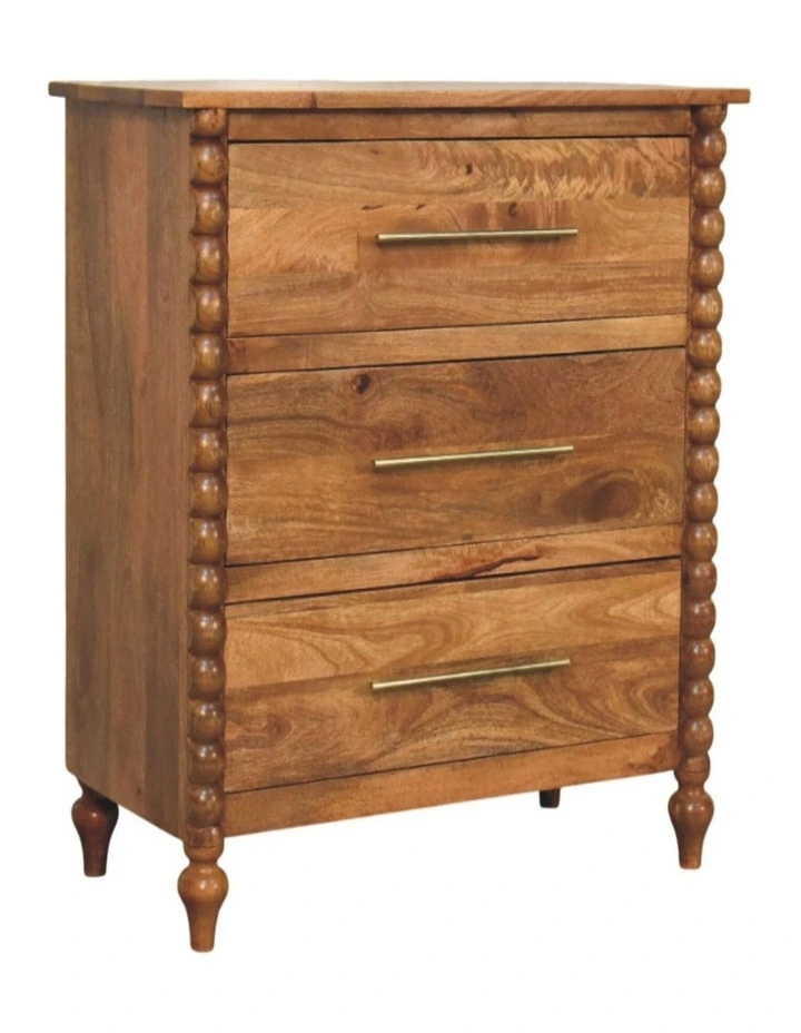 Artisan Furniture Solid Wood Spindle 3-Drawer Chest, Brown image 3