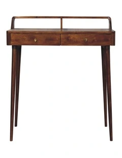 Artisan Furniture Solid Wood Elevated Chestnut Console Table,  2 Drawers,  Dark Brown