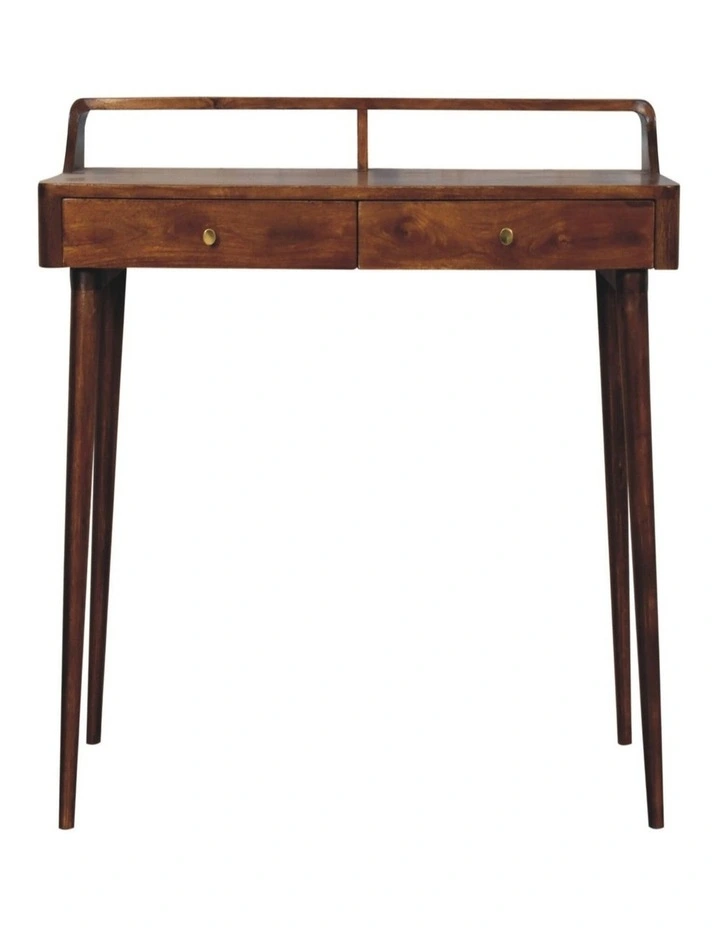 Artisan Furniture Solid Wood Elevated Chestnut Console Table, 2 Drawers, Dark Brown image 1