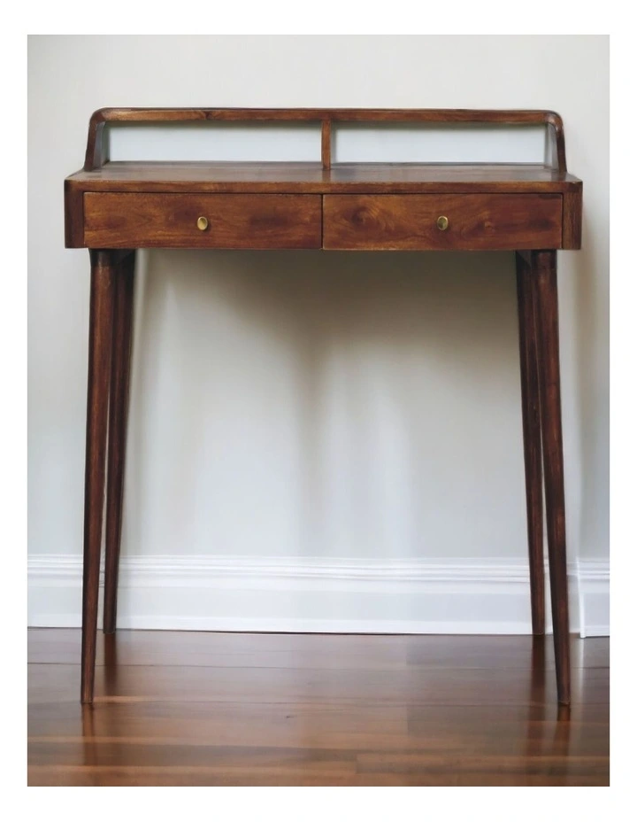 Artisan Furniture Solid Wood Elevated Chestnut Console Table, 2 Drawers, Dark Brown image 2