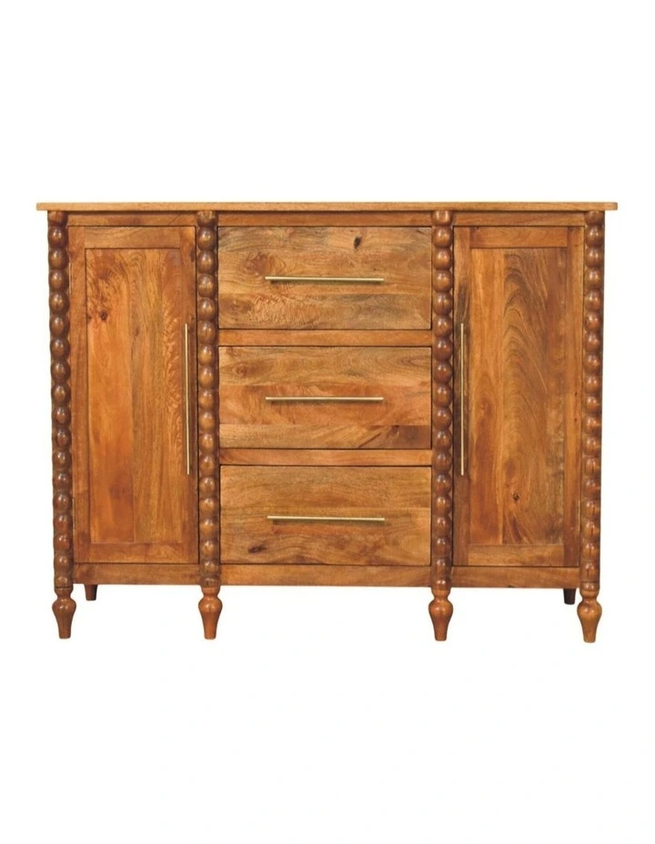 Artisan Furniture Solid Wood Spindle Sideboard, 3 Drawers & 2 Doors, Brown image 1