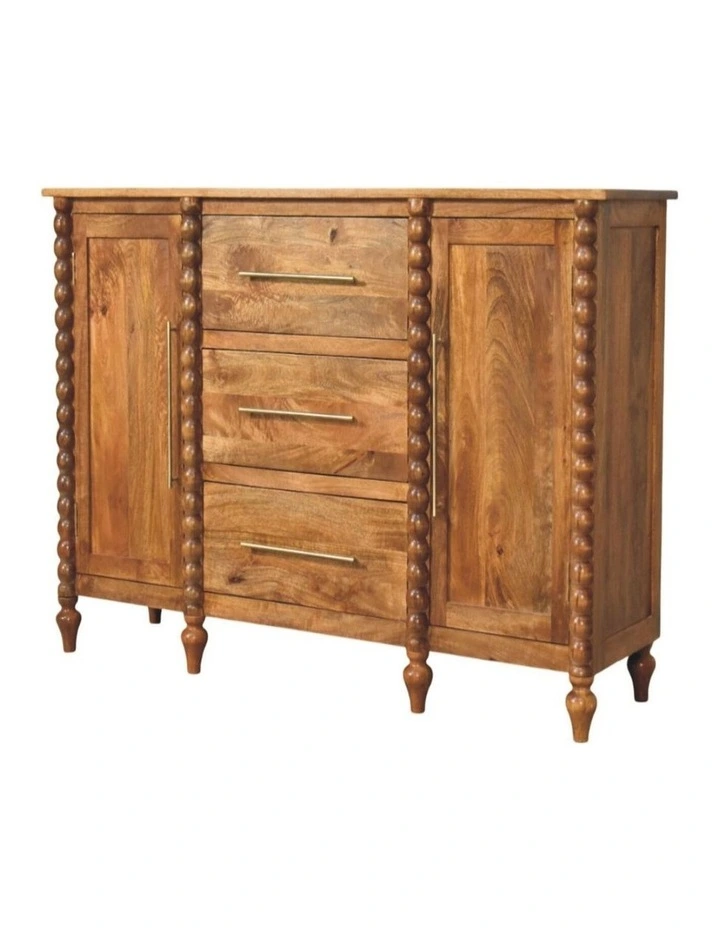 Artisan Furniture Solid Wood Spindle Sideboard, 3 Drawers & 2 Doors, Brown image 3