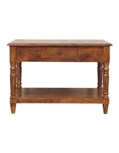 Artisan Furniture Solid Wood Turned Legs Chestnut 2 Drawer Coffee Table,  Dark Brown