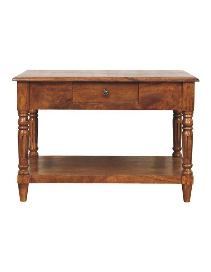 Artisan Furniture Solid Wood Turned Legs Chestnut 2 Drawer Coffee Table, Dark Brown image 1