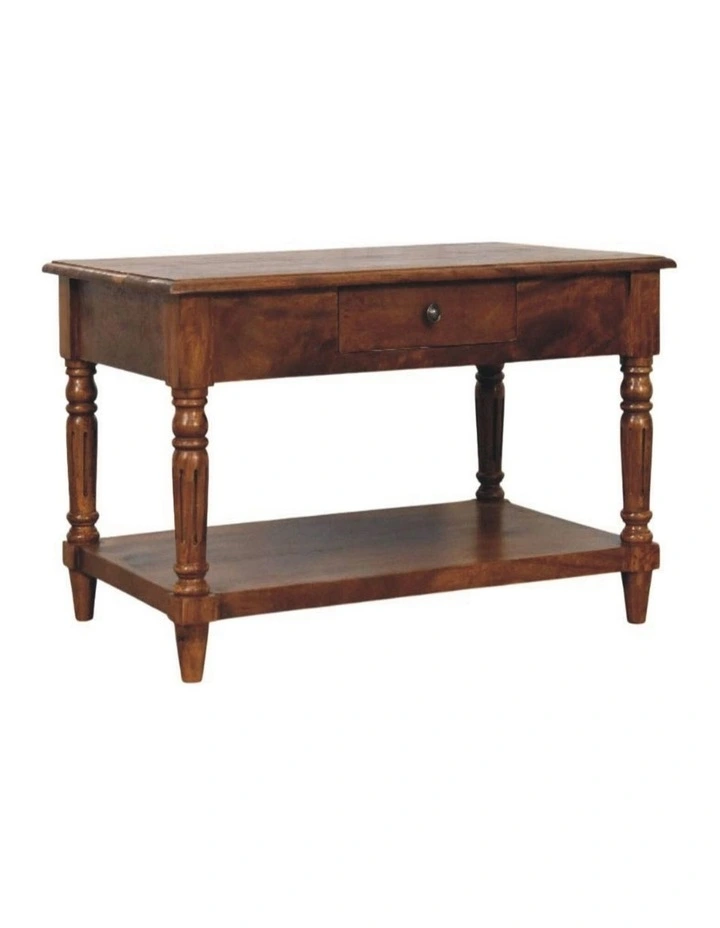 Artisan Furniture Solid Wood Turned Legs Chestnut 2 Drawer Coffee Table, Dark Brown image 3