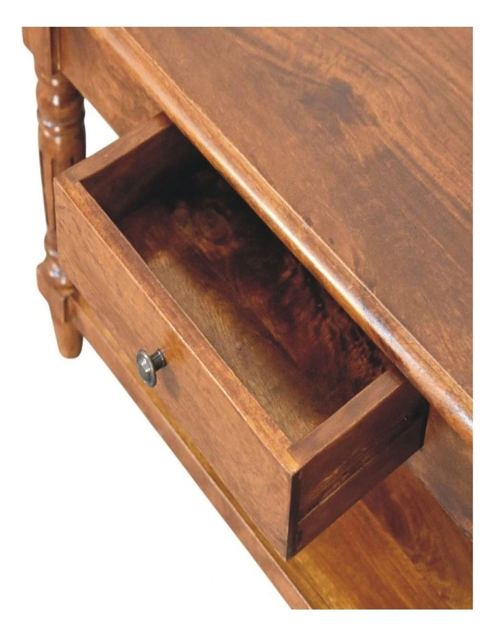 Artisan Furniture Solid Wood Turned Legs Chestnut 2 Drawer Coffee Table, Dark Brown image 5