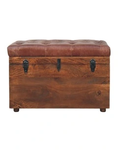 Artisan Furniture Solid Wood Brown Buffalo hide leather Storage Trunk, Upholstered, Brown