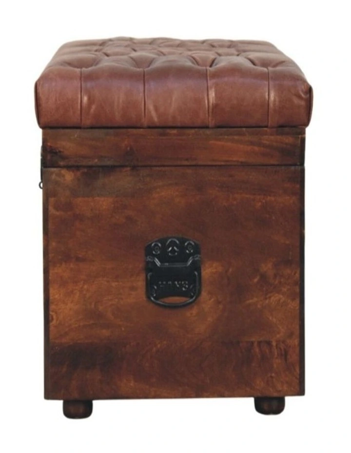 Artisan Furniture Solid Wood Brown Buffalo hide leather Storage Trunk, Upholstered, Brown image 6
