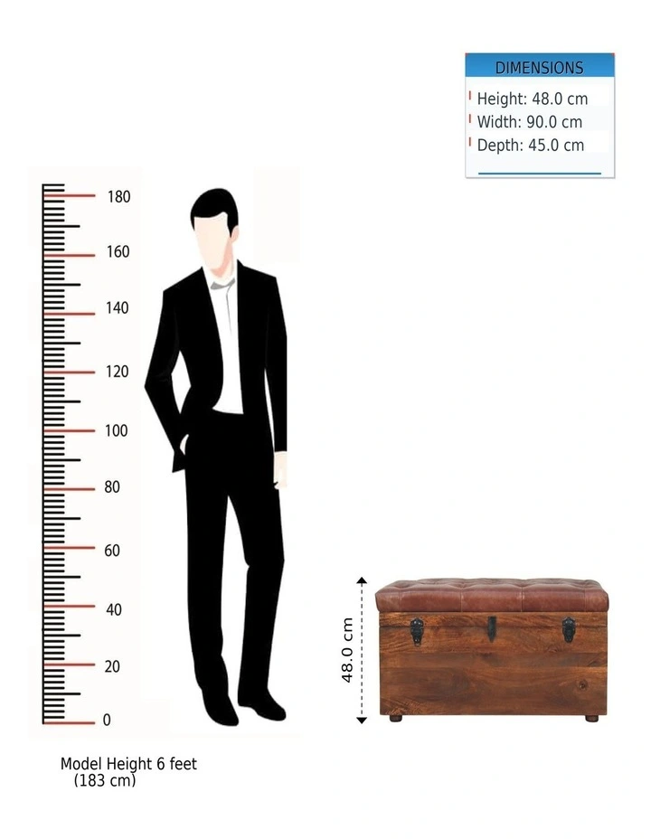 Artisan Furniture Solid Wood Brown Buffalo hide leather Storage Trunk, Upholstered, Brown image 7