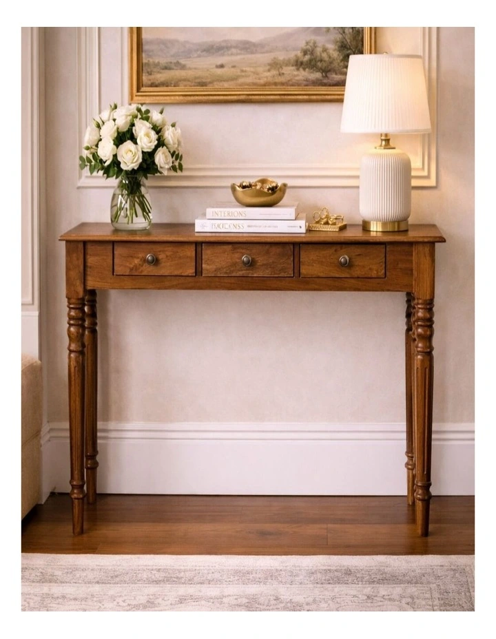 Artisan Furniture Solid wood Three Drawer Console with Turned Legs, Brown image 2