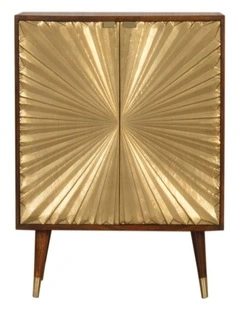 Artisan Furniture Solid Wood Manila Gold Cabinet,  2 Doors,  Brown & Golden