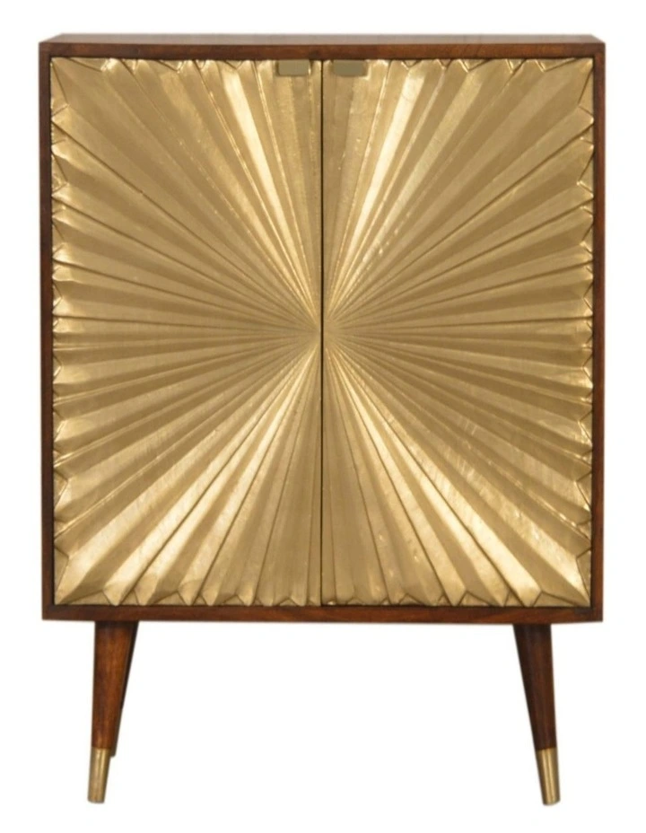 Artisan Furniture Solid Wood Manila Gold Cabinet, 2 Doors, Brown & Golden image 1