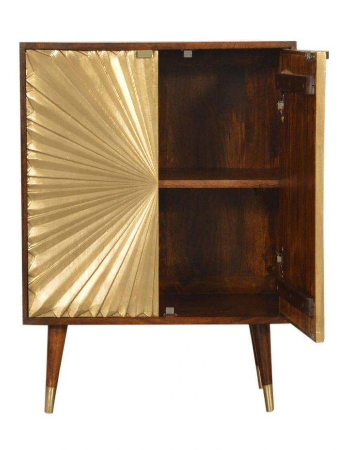 Artisan Furniture Solid Wood Manila Gold Cabinet, 2 Doors, Brown & Golden image 4