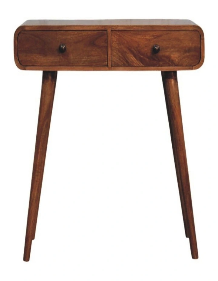 Artisan Furniture Solid Wood Curved Two Drawer Console Table, 2 Drawers, Brown image 1