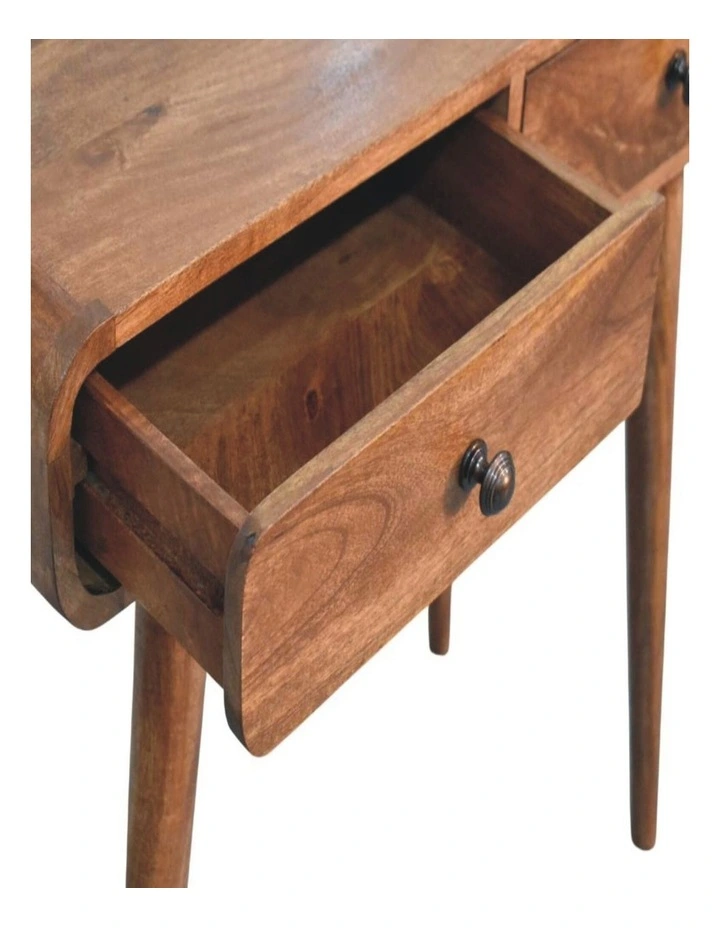 Artisan Furniture Solid Wood Curved Two Drawer Console Table, 2 Drawers, Brown image 4