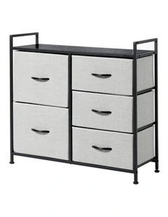 Luna 5 Drawer Fabric Home Storage Dresser in Grey