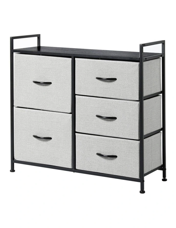 Luna 5 Drawer Fabric Home Storage Dresser in Grey image 1