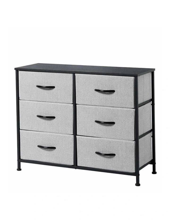 Luna 6 Drawer Fabric Home Storage Dresser in Grey image 1