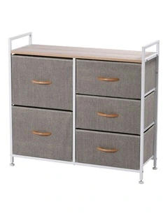 Luna 5 Drawer Fabric Home Storage Dresser in Cream