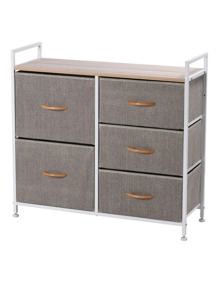 Luna 5 Drawer Fabric Home Storage Dresser in Cream image 1