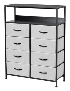 Luna 8 Drawer Fabric Home Storage Dresser With Shelf in Grey