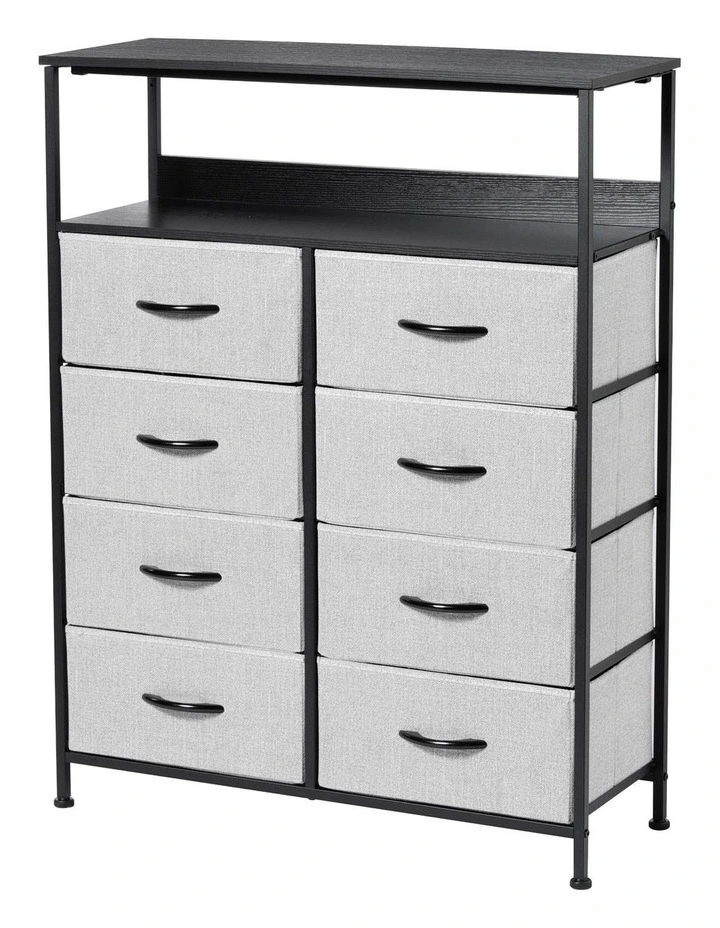 Luna 8 Drawer Fabric Home Storage Dresser With Shelf in Grey image 1