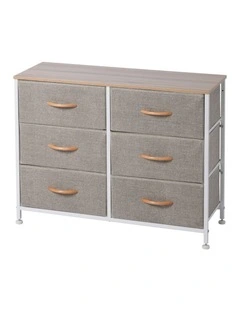 Luna 6 Drawer Fabric Home Storage Dresser in Cream