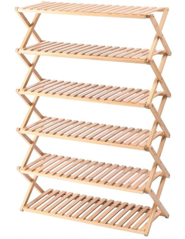 Vivonne 6-Tier Bamboo Shoe Rack and Sturdy Construction Foldable Storage in Natural image 1