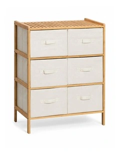 Living Today 6 Tier Bamboo Storage Cabinet with 6 Fabric Drawers Home Organiser