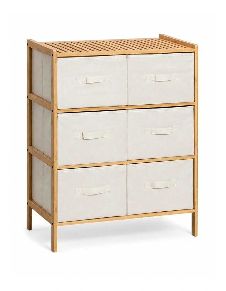Living Today 6 Tier Bamboo Storage Cabinet with 6 Fabric Drawers Home Organiser image 1