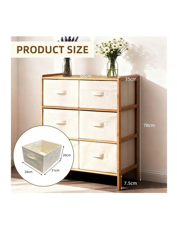Living Today 6 Tier Bamboo Storage Cabinet with 6 Fabric Drawers Home Organiser image 2