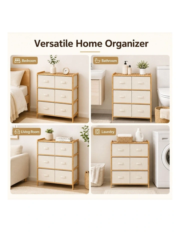 Living Today 6 Tier Bamboo Storage Cabinet with 6 Fabric Drawers Home Organiser image 3