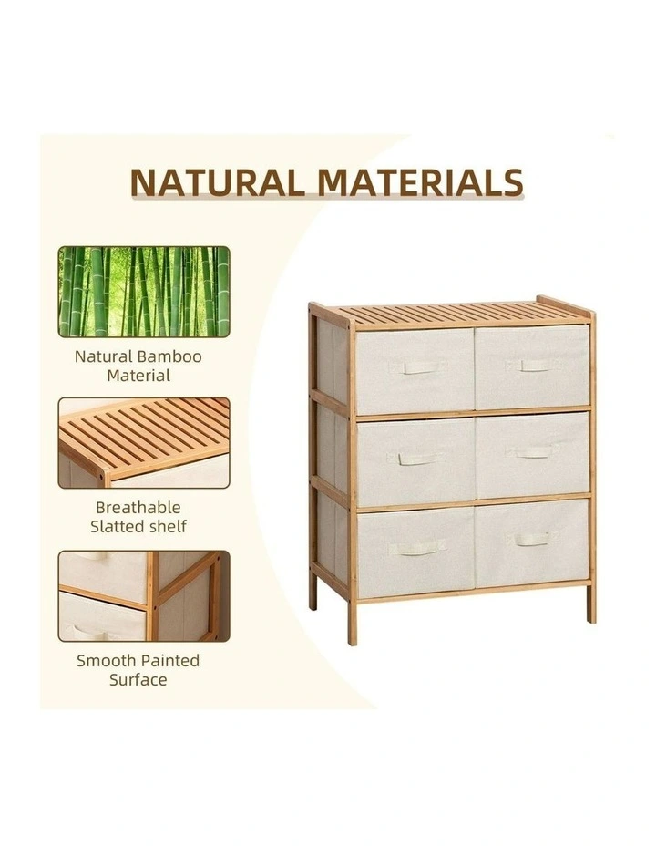 Living Today 6 Tier Bamboo Storage Cabinet with 6 Fabric Drawers Home Organiser image 6
