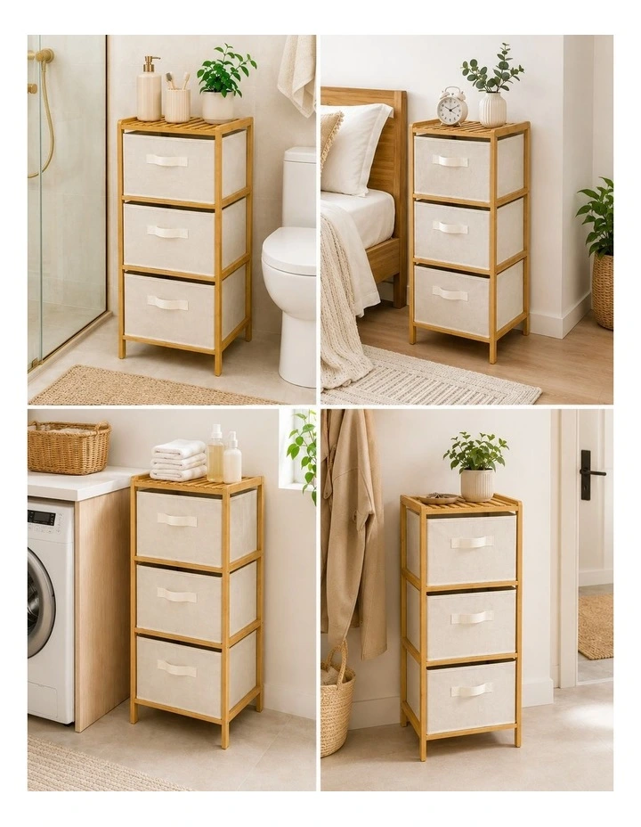 3 Drawer Bamboo Storage Chest in Beige image 2