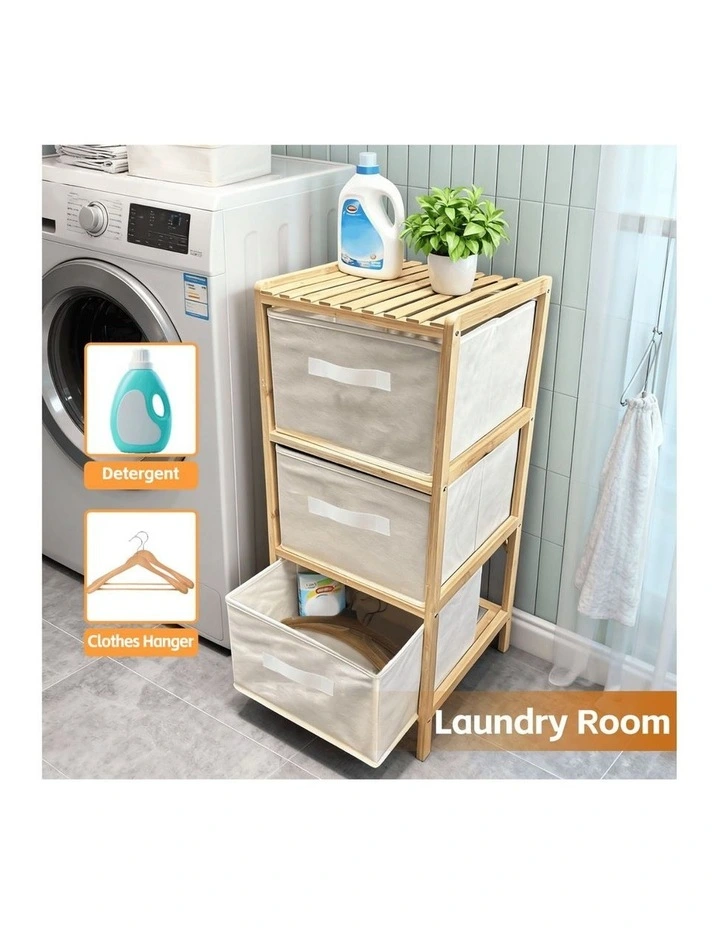 3 Drawer Bamboo Storage Chest in Beige image 3