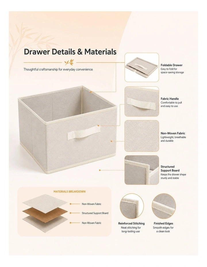 3 Drawer Bamboo Storage Chest in Beige image 4