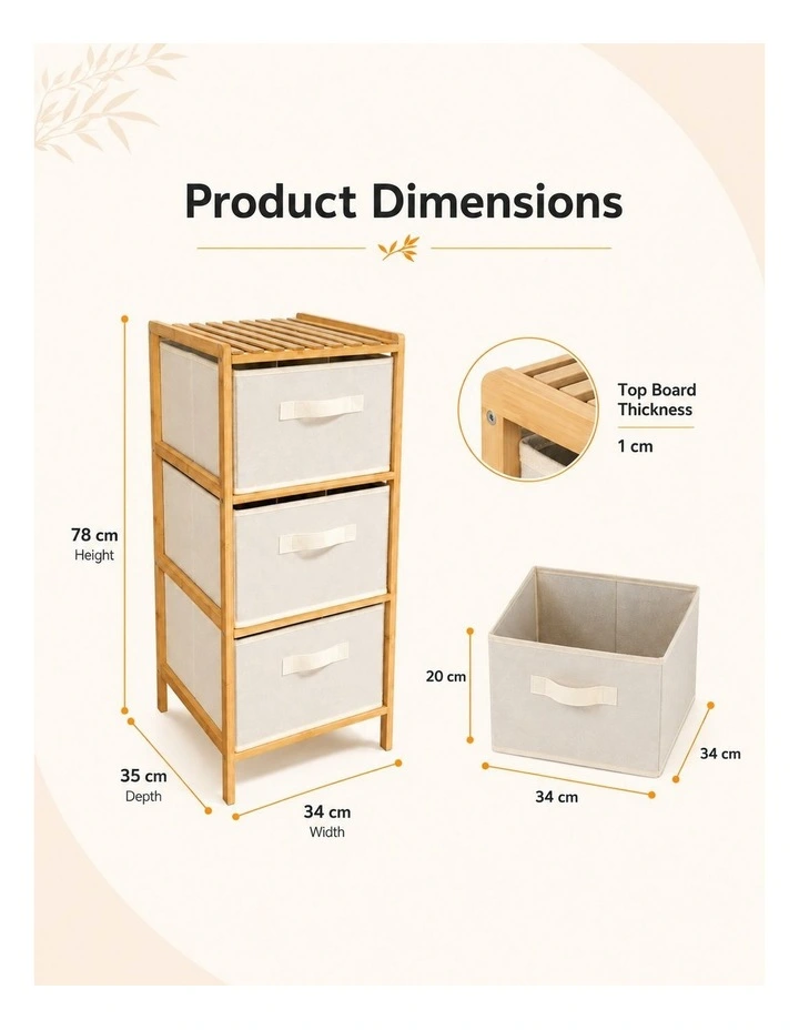 3 Drawer Bamboo Storage Chest in Beige image 6