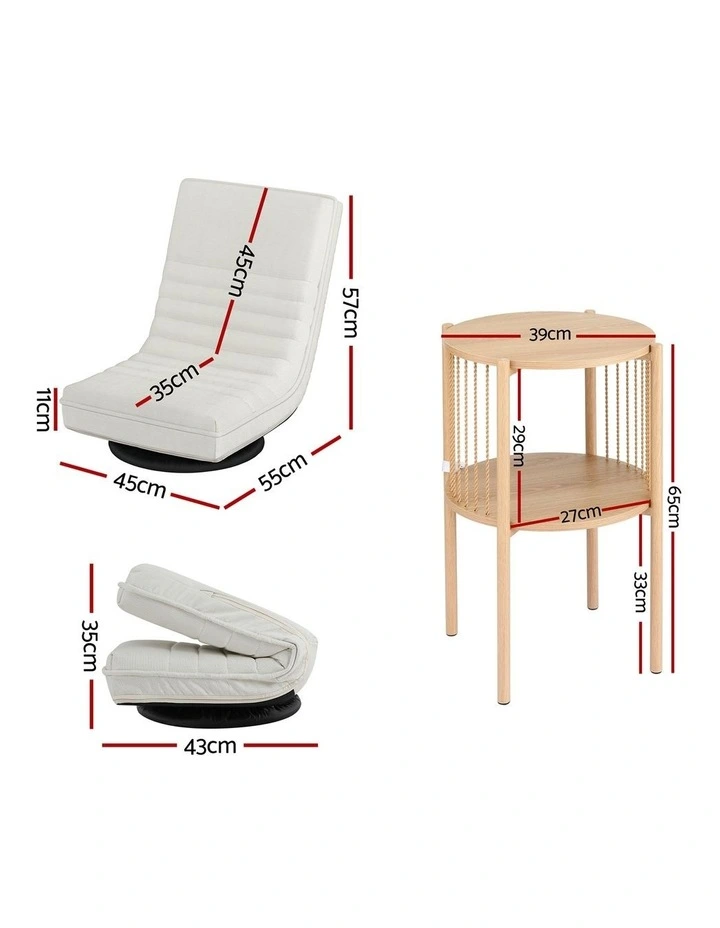 Artiss Floor Lounge Folding Swivel Sofa Chair and 2 Tier Round End Side Table Set image 2