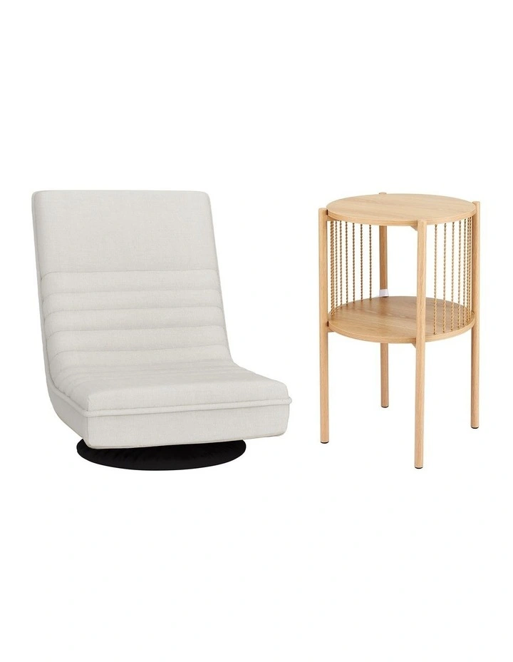 Artiss Floor Lounge Folding Swivel Sofa Chair and 2 Tier Round End Side Table Set image 3