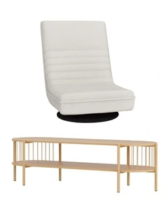 Artiss Swivel Floor Chair & TV Entertainment Unit with Storage Shelf Set